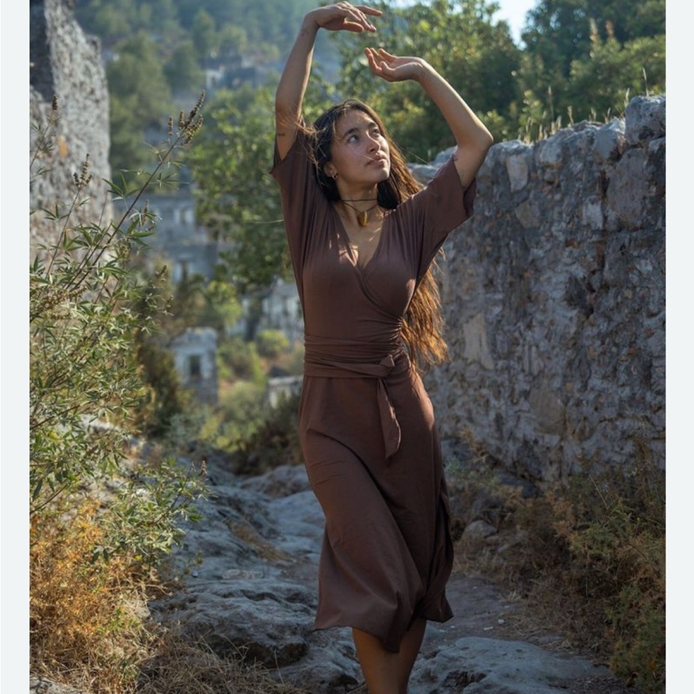 Chic Brown Midi Wrap Dress